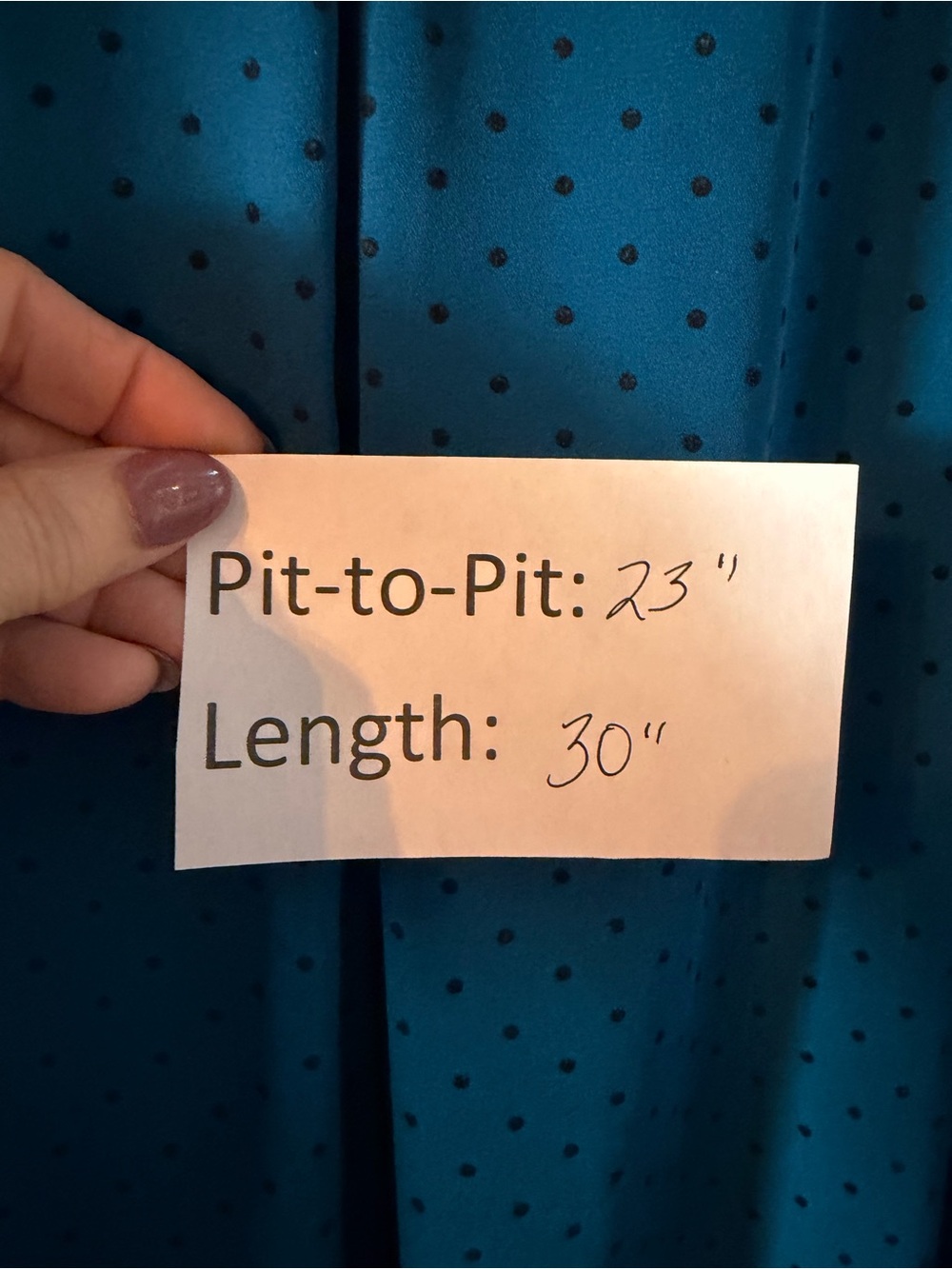 New York & Company Teal Blue Dot Split-Neck Blouse - Picture 10 of 10